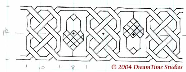 Original Embroidery Design of acorns in knots, © 2004 Kimiko Small, DreamTime Studios. Permission given for Personal Use Only.