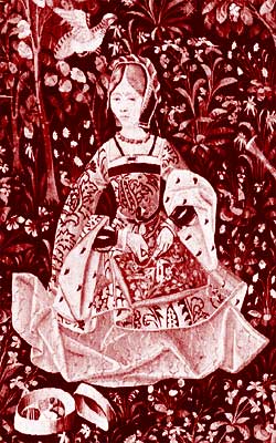 From the tapestry "La Vie Seigneuriale" from the Mus&eacute;e de Cluny - a Gentlewoman working on her embroidery.